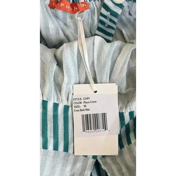 Oliphant Cross Back Mini Playa Green Dress Womens Size M Sleeveless Striped NWT - Picture 13 of 16